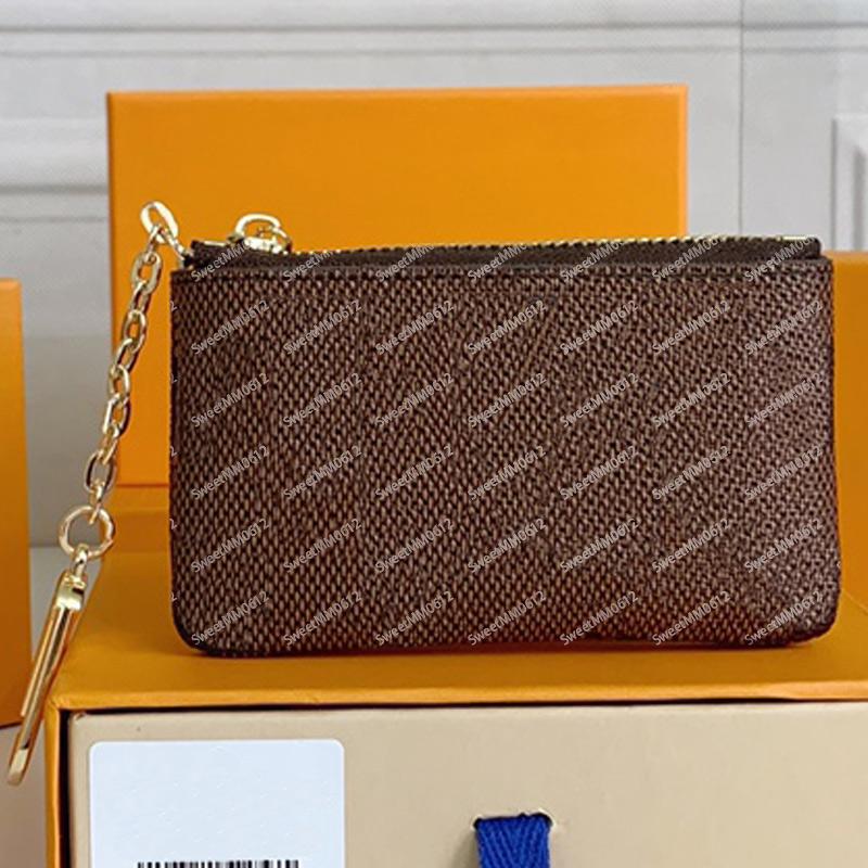 

High quality Luxury design Portable Put change keys wallet classic man,women Coin Purse Chain bags With key ring dust bag and box Grid, Receipt