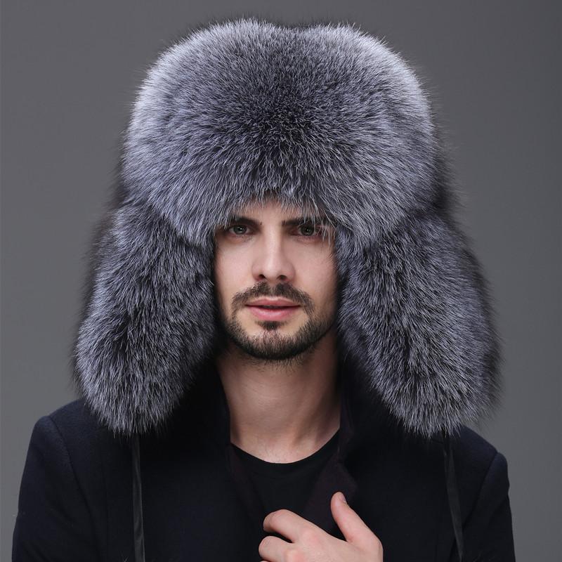 

Berets Real Fur100% Skin Russian Businessmen Pilot Bombers Full Mao Men's Hat Ushanka Winter Ear Guard Raccoon, Black