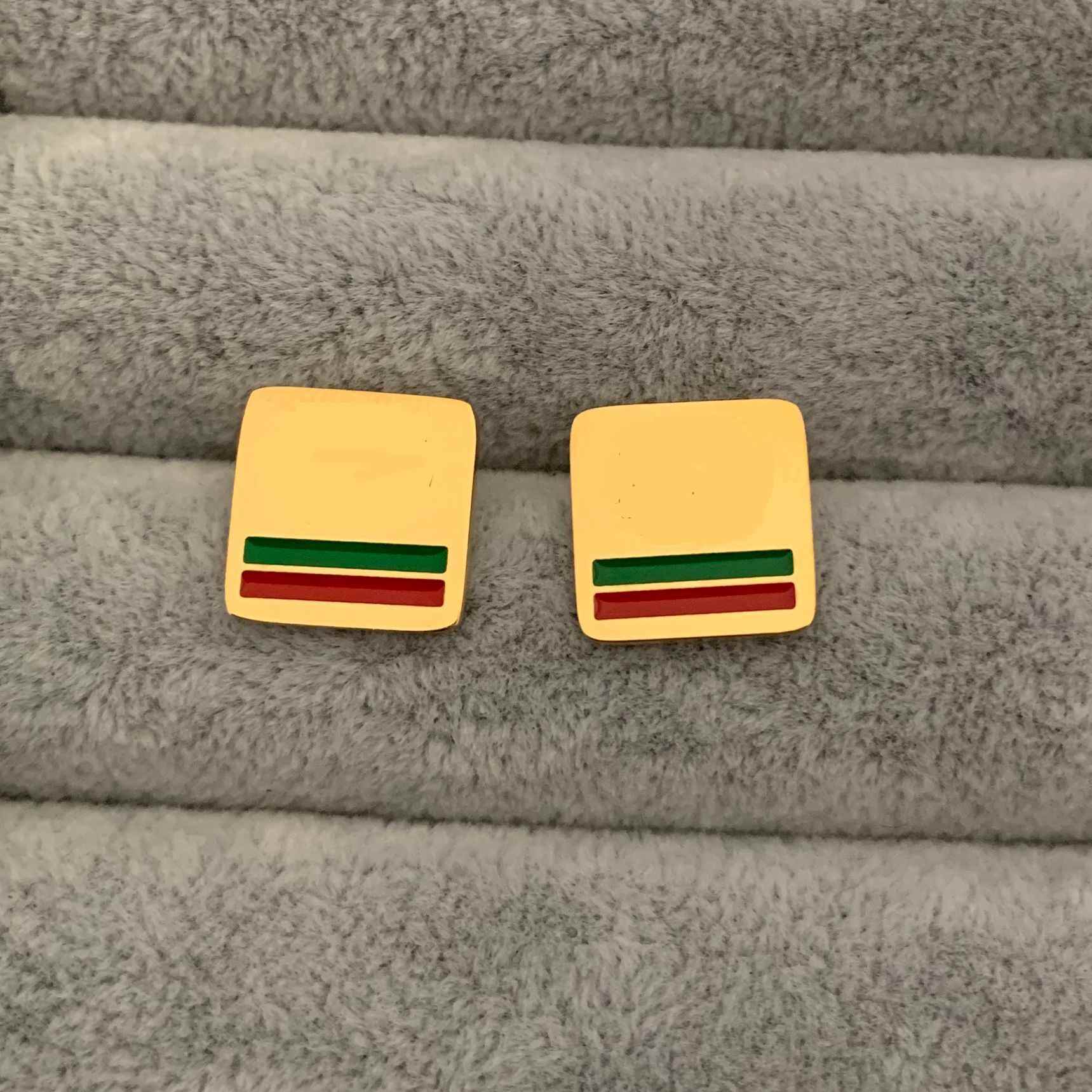 

2021 Not fade Top Quality Stainless Steel Hip Hop Stud Luxurious Letter Gold Silver Rose Colors Trendy Style Square Earrings for Women Party, Golden;silver