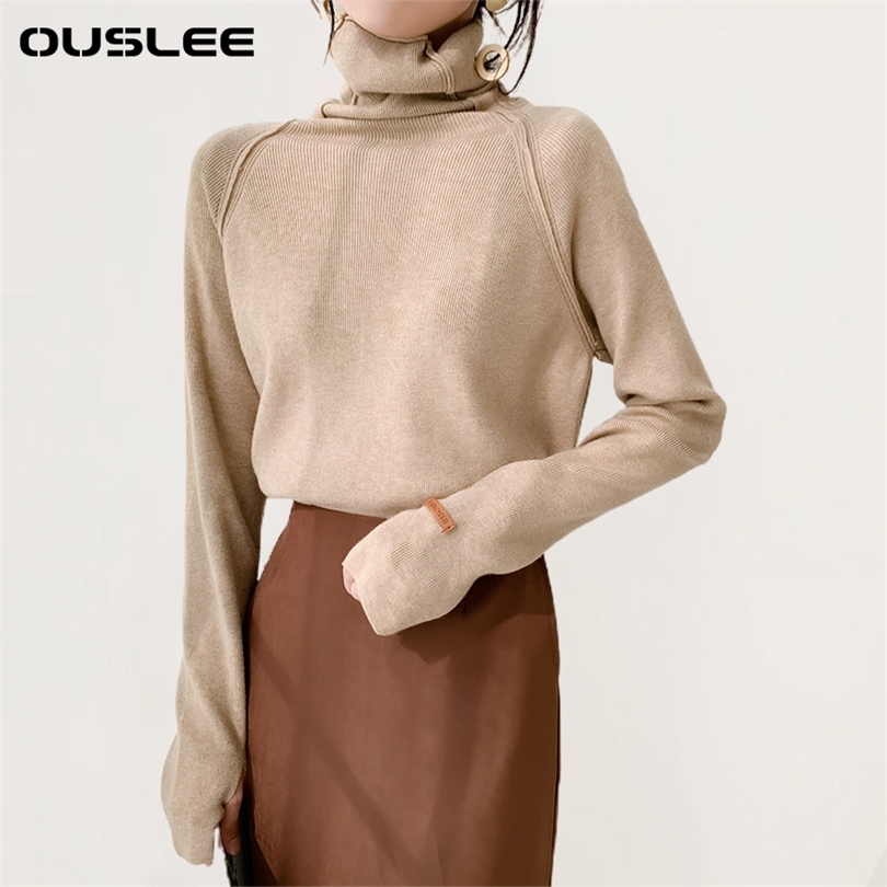 

OUSLEE Cotton Turtleneck Women Sweater Autumn Winter Elegant Slim Female Knitted Pullover Casual Stretched Sweaters Jumper Femme 211018, Oatmeal