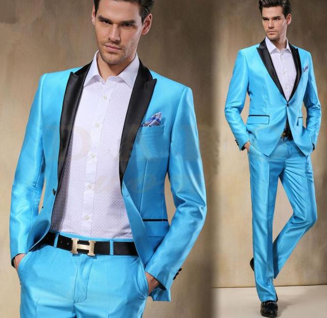 

Men's Suits & Blazers 2021 Comfortable Fit Arrival Sky Blue Satin Groom Tuxedos Slim 2 Pieces Mens Wedding Prom Dinner Party Man Su, Ivory