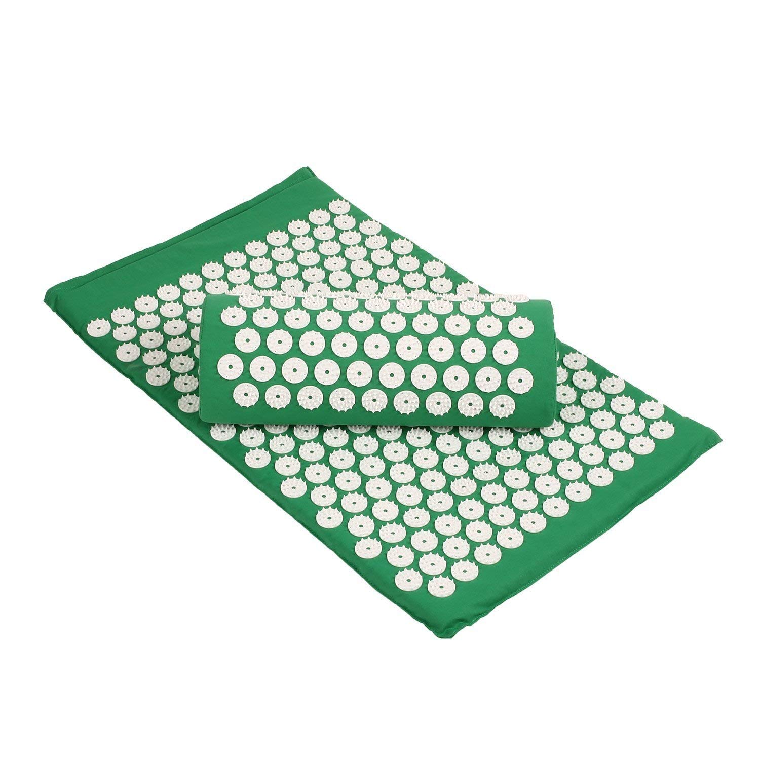 

amzdeal Acupressure Yoga Mat 68x42cm and Massage Pillow Set for Neck Back Pain, Relieve Sciatica, Headaches, Aches at Pressure Points, Green