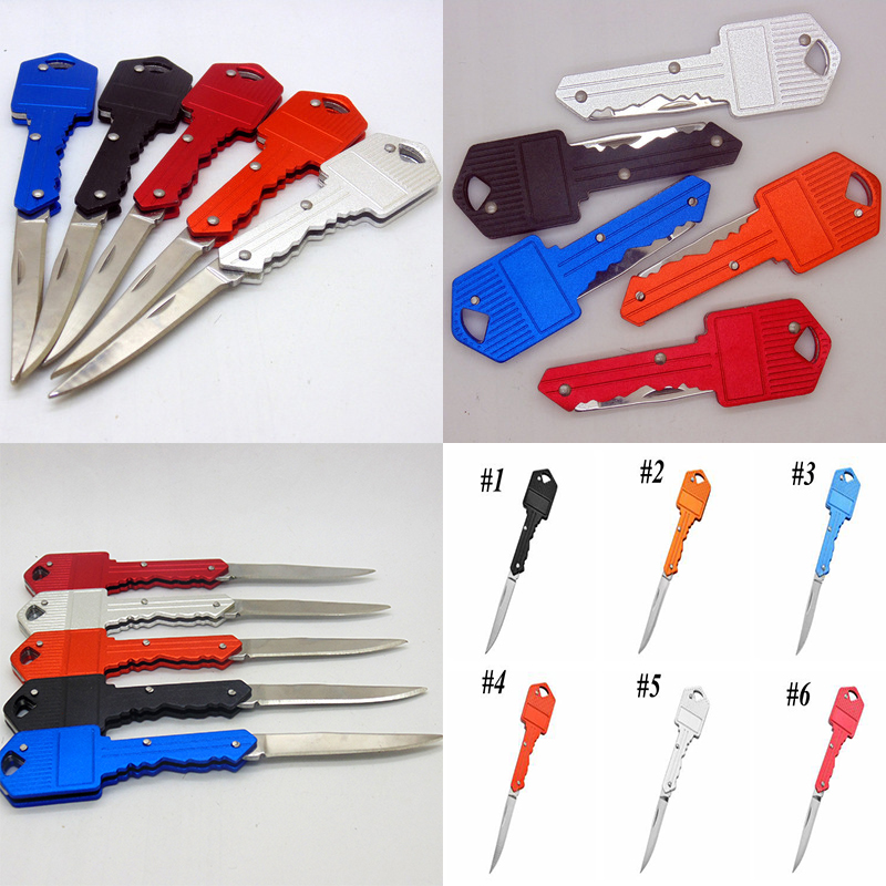 

6 colors Mini Folding Fruit Knife Key Shape Multifunctional KeyChain Knifes Outdoor Saber Swiss Self-Defense Knives EDC Tool Gear