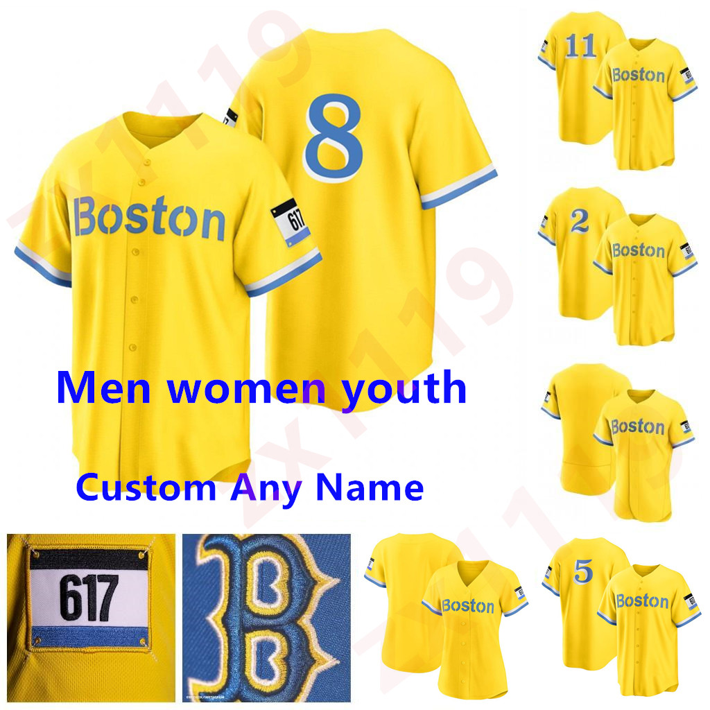 

2021 Men Women kids youth Boston City Connect Gold Jersey 11 Rafael Devers 5 Enrique Hernandez 2 Xander Bogaerts 18 Mitch Moreland 3 Jose Peraza, As pic
