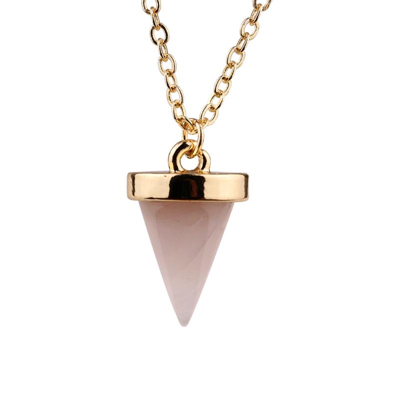 

Chains Fashion Gold Color Geometry Cone Rose Quartz Pendant Necklace For Women Jewelry, Silver