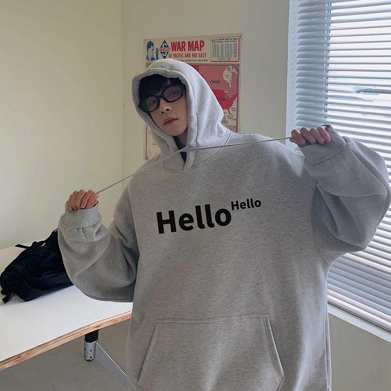 

Men' Hoodies & Sweatshirts Men Winter Plush Hoodie Thickened Letter Printed Movement Long Sleeve Trend College Office Recommend Fashion, Black