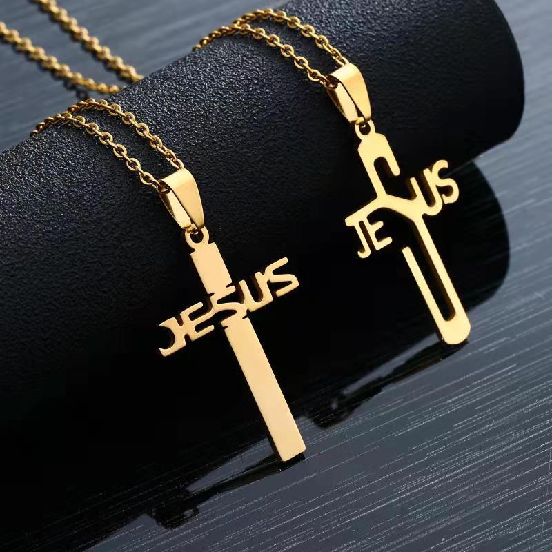 

Jesus Cross Necklace pendant Stainless steel 18k gold Necklaces for women men fashion jewelry will and sandy, Silver