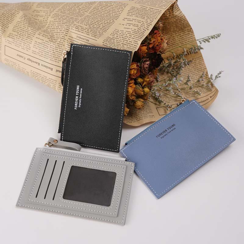 

Card Holders Ladies Mini Wallet Multi-card Bag Fashion PU Function Zipper Ultra-thin Storage Box Student Coin Purse, Black