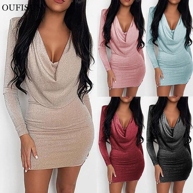 

Oufisun Mini Evening Party Dress Glitter Sexy Bodycon Women Spring Female Vestidos Short Sparkle Clubwear Casual Dresses, Black