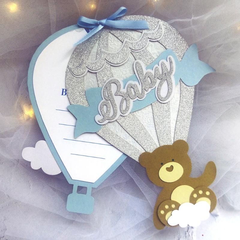 

Greeting Cards Teddy Bear Invitation, Air Balloon Handmade Baby Shower