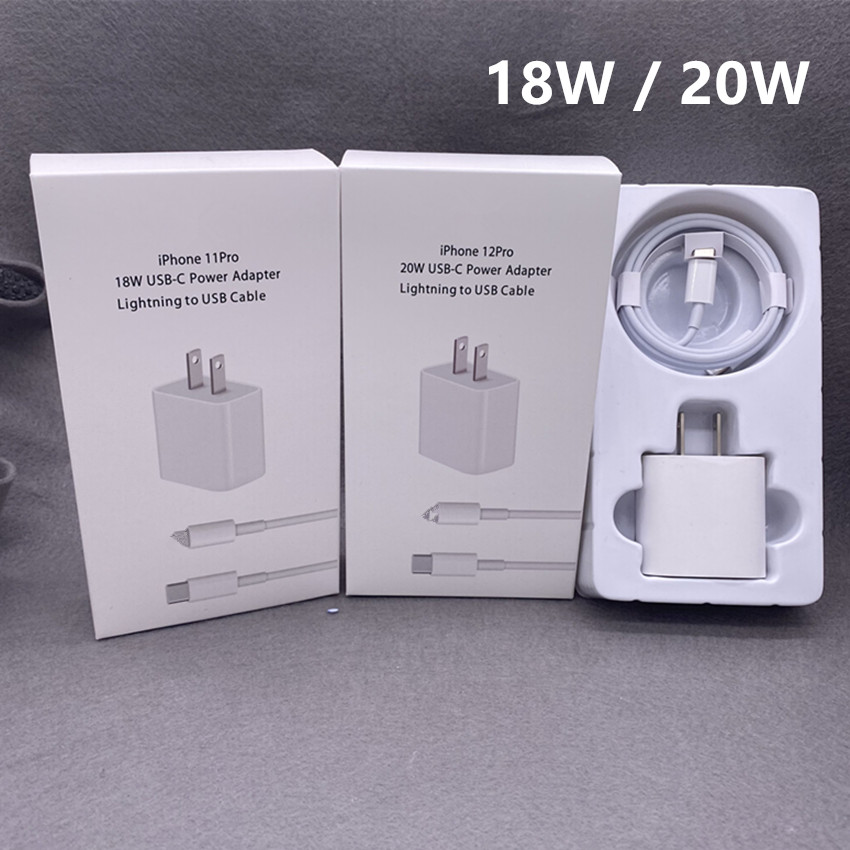 

2in1 set Original 18W 20W PD Type c Wall Quick Charger USB-C Power Adapter and type c cable for iPhone 11 12 Pro Max Super fast charging type c charger