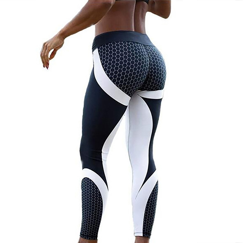 

Mesh Pattern Print Leggings Fitness Leggings For Women Sporting Workout Leggins Elastic Slim Black White Pants XL