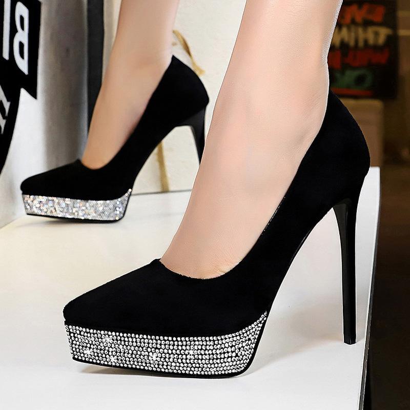 

Dress Shoes Sexy Platform Heels Women Pumps Extreme High Ladies Rhinestone 12cm Party Wedding Stiletto, 288-8-yellow