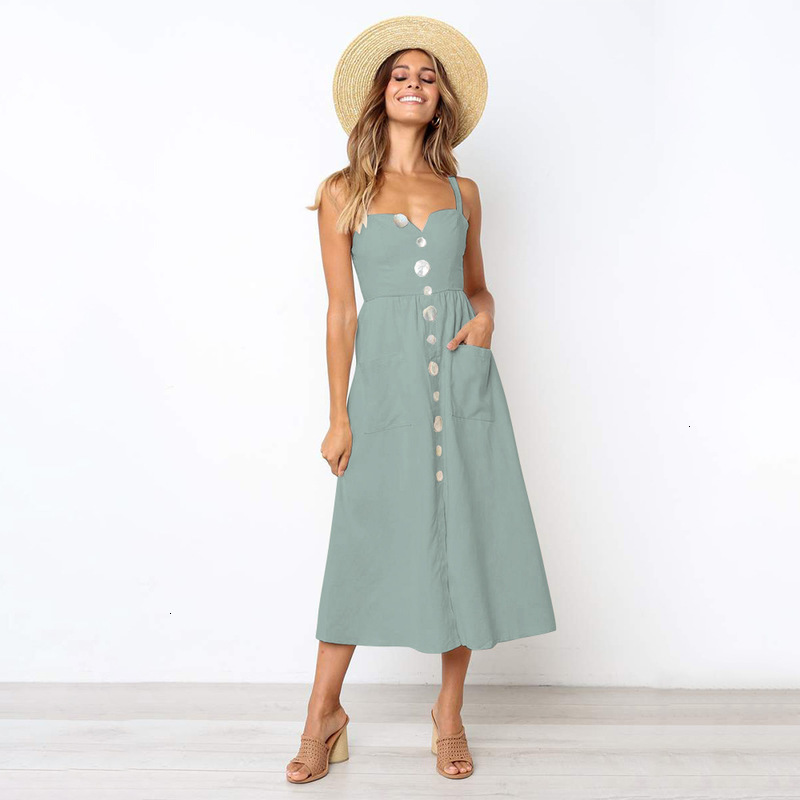 

women' Casual five Dresses color sling pocket loose dress spring and summer, Yellow