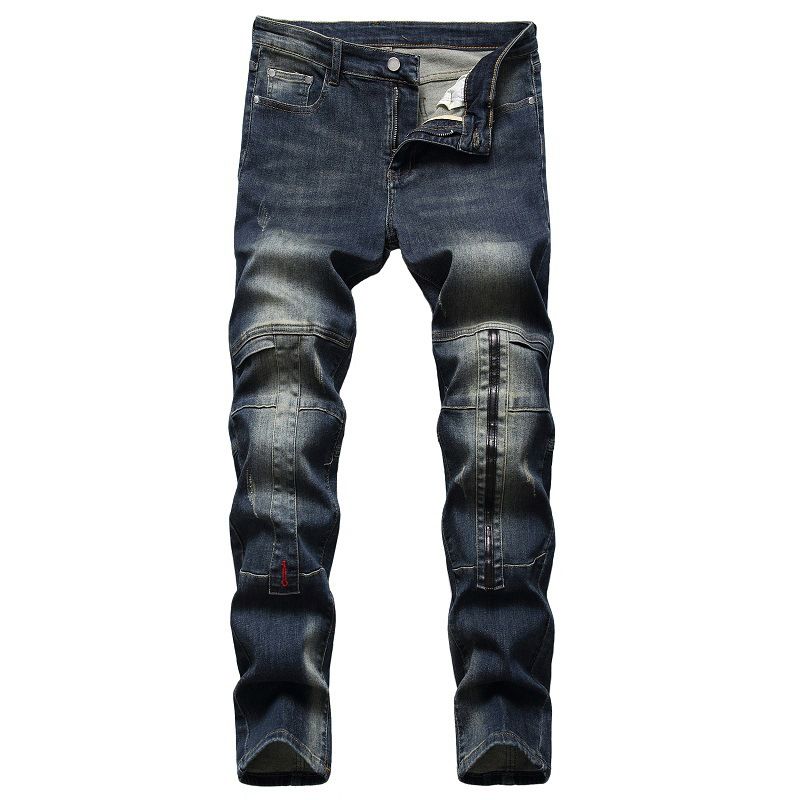 

Solid color Style Men's pierced jeans high quality comfortable fashion casual personality Distress pants street party, Blue