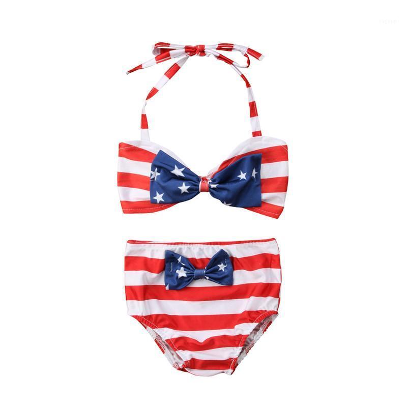 

Women's Swimwear Striped Bow Kids Baby Girls Bikini Set Swimsuit Bathing Swimming Cute Brand Bandage High Waist Swimsuits, Red