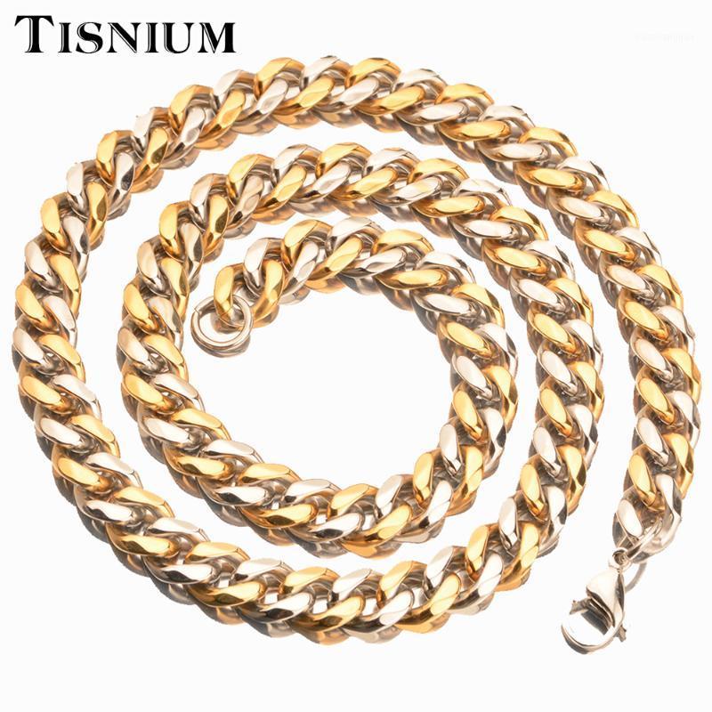 

Tisnium 10mm Gothic Style Men's Necklace Bracelet Cuba Miami Choker Six Surface Polishing Stainless Steel Jewelry Accessories Chains, Silver