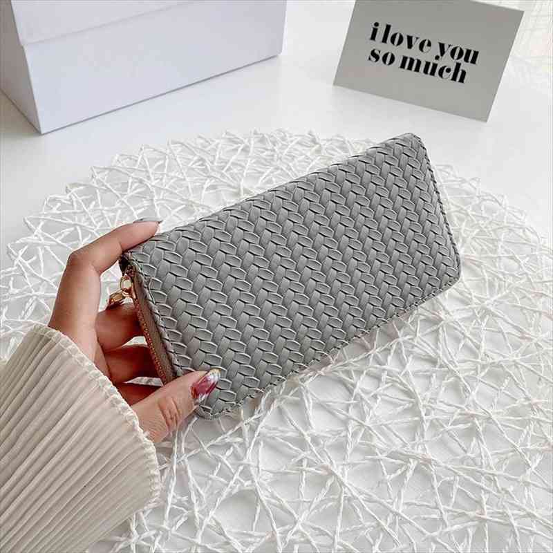 

weave wrist handle phone case long section money pocket pouch handbag women purse card holder wallet, Red;black