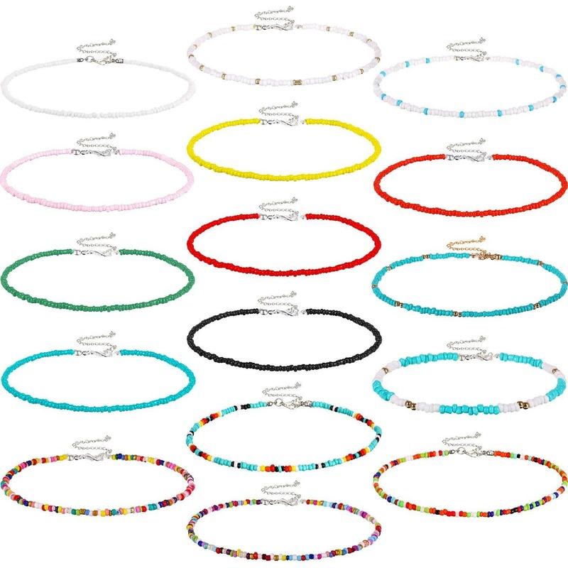 

Chokers Fashion Women's Necklace Multicolor Beads Bohemian Style Pure Color Clavicle Chain Female Jewelry Accessories Collares