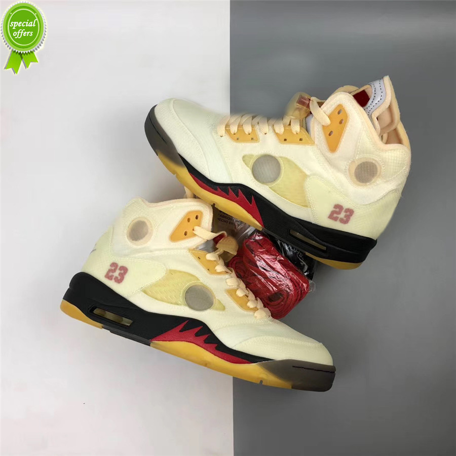 

2021 New Release Authentic 5 High Off Sail Men Outdoor Shoes White Fire Red-Muslin-Black Yellow Metallic 5S Sneakers With Original Box 7-1