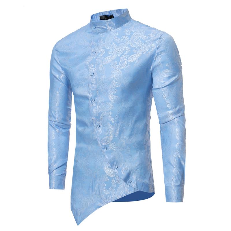 

Men' Casual Shirts Shirt Stand-Up Collar Single-Breasted Personality Design Slim Tops 8 Colors Spring And Autumn Trendy Clothing 2021, Baby blue