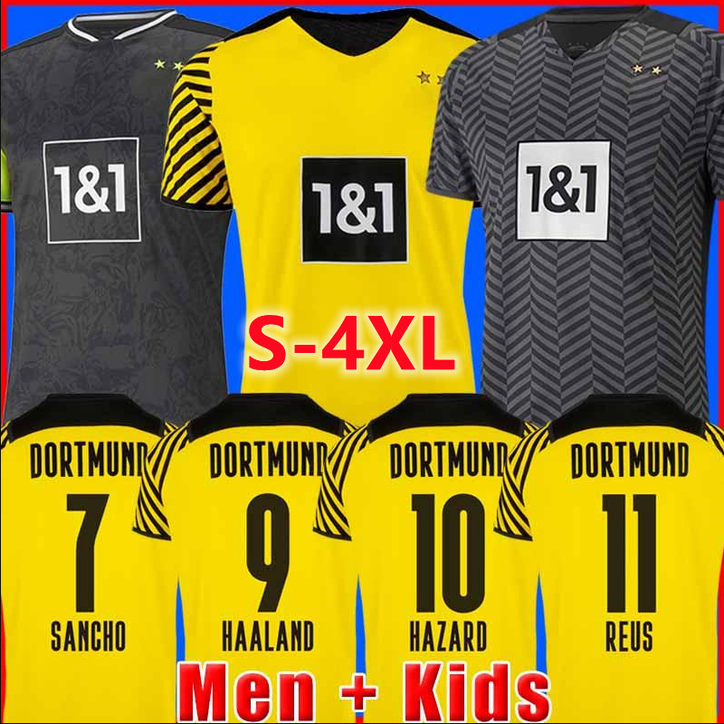

S-4XL Dortmund jerseys 2021- 22 soccer football shirt HAALAND REUS BELLINGHAM NEONGELB BRANDT Borussia men + kids kit, Black;yellow