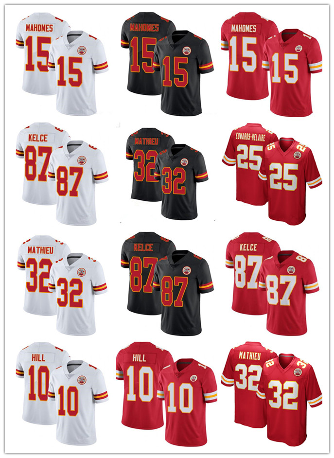 

Men Women Youth KansasCityChiefs15 Patrick Mahomes 10 Tyreek Hill 32 Tyrann Mathieu 87 Travis Kelce red Football Jerseys, Black;red