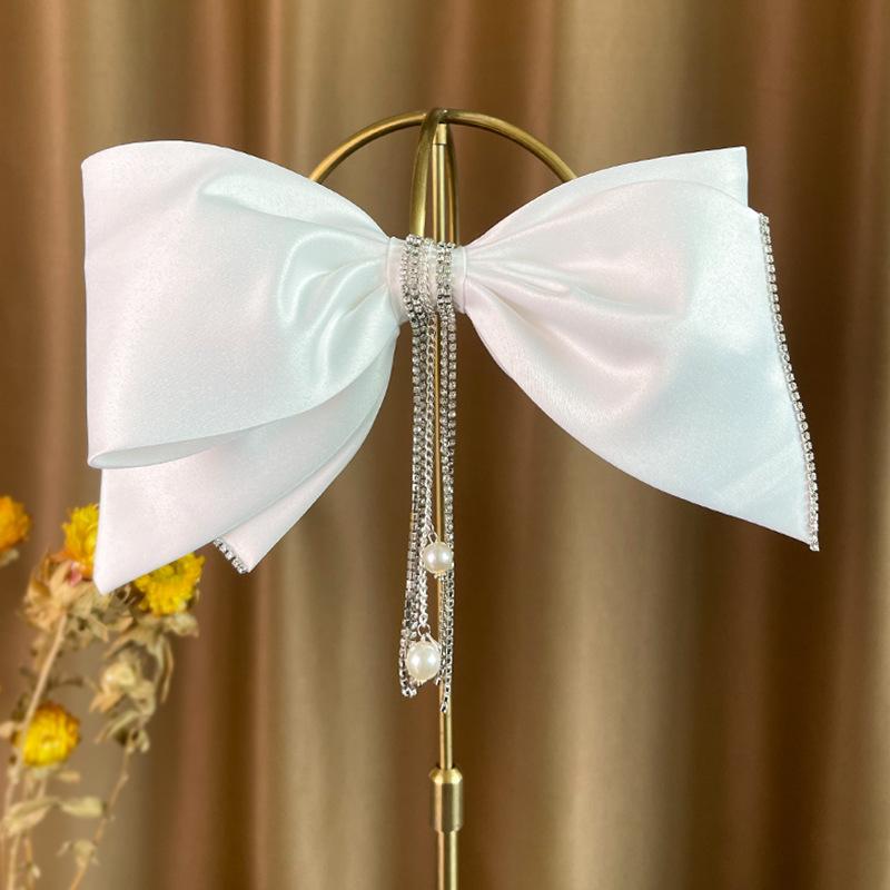 

Hair Clips & Barrettes Handmade Wedding Bow-Knot Luxury Satin Ornaments Rhinestone Barette Woman Tiara Pageant Clip Accessories, Golden;silver
