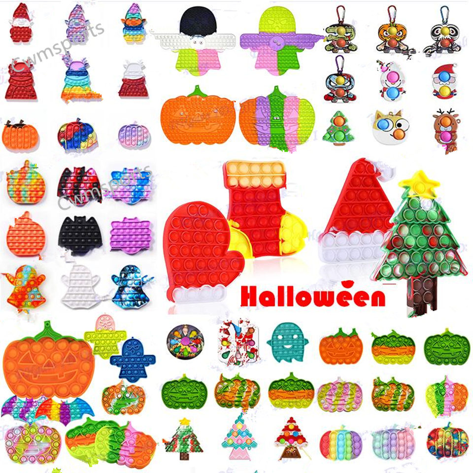 

Christmas Halloween Fidget Toys Autism Needs Squishy Stress Reliever Decompression Toy Party Favor Adult Kid Tie Dye Rainbow Funny Anti-stress Gift DHL