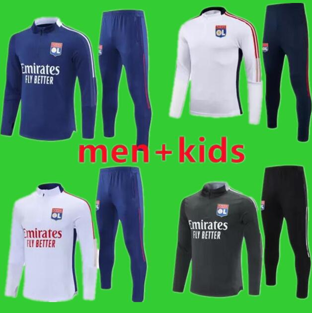 

men + kids 21 22 Lyon soccer tracksuit Survetement 2021 2022 Lyonnais L.PAQUETA OL AOUAR Football training suit Jogging sets, 21/22 home