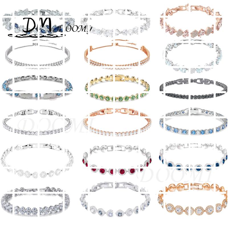 Link, Chain Fashion Jewelry SWA High Quality TENNES Luxurious Bracelet Color Charm Red Blue Green Geometric Round Crystal Romantic For Woemn-image-729932606