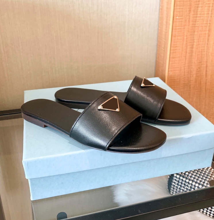 

Fashion Paris Womens Slippers Beautiful Scuffs Shoeses Summer Beach Slides Girls slides prad shoes Loafers 34-41size, Black