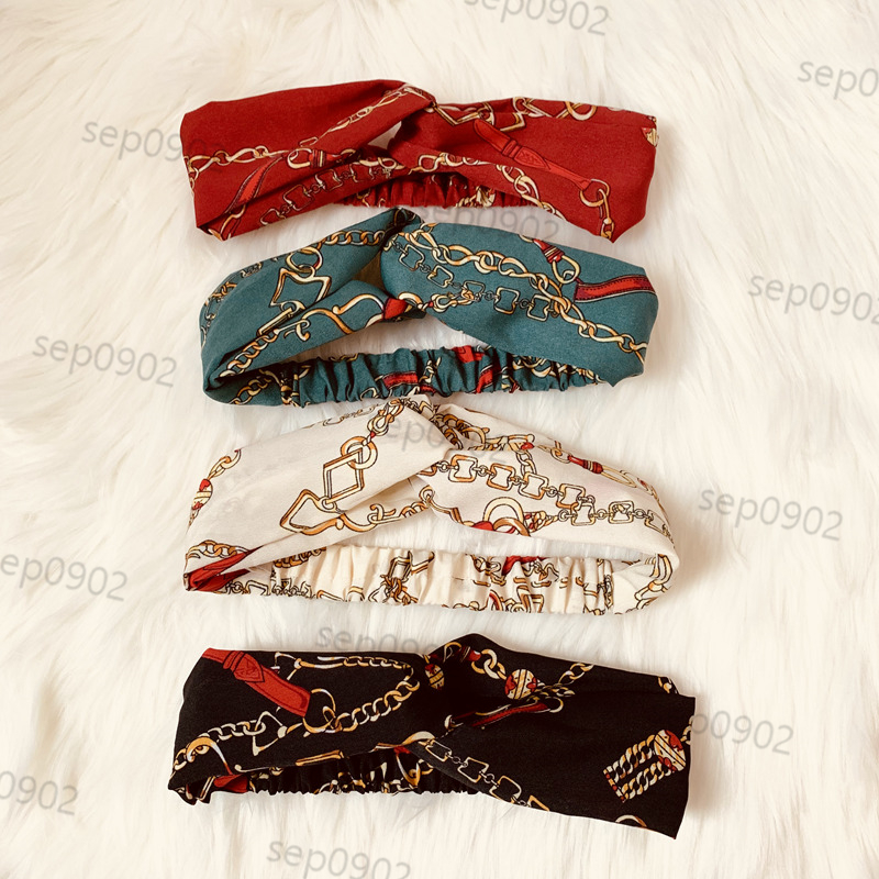 

Fashion Designer Hair Bands Chain Printed Chiffon Headbands Birthday Gifts Party Ornaments Women Hairbanbs Casual Style Elastic Headdress, As pic