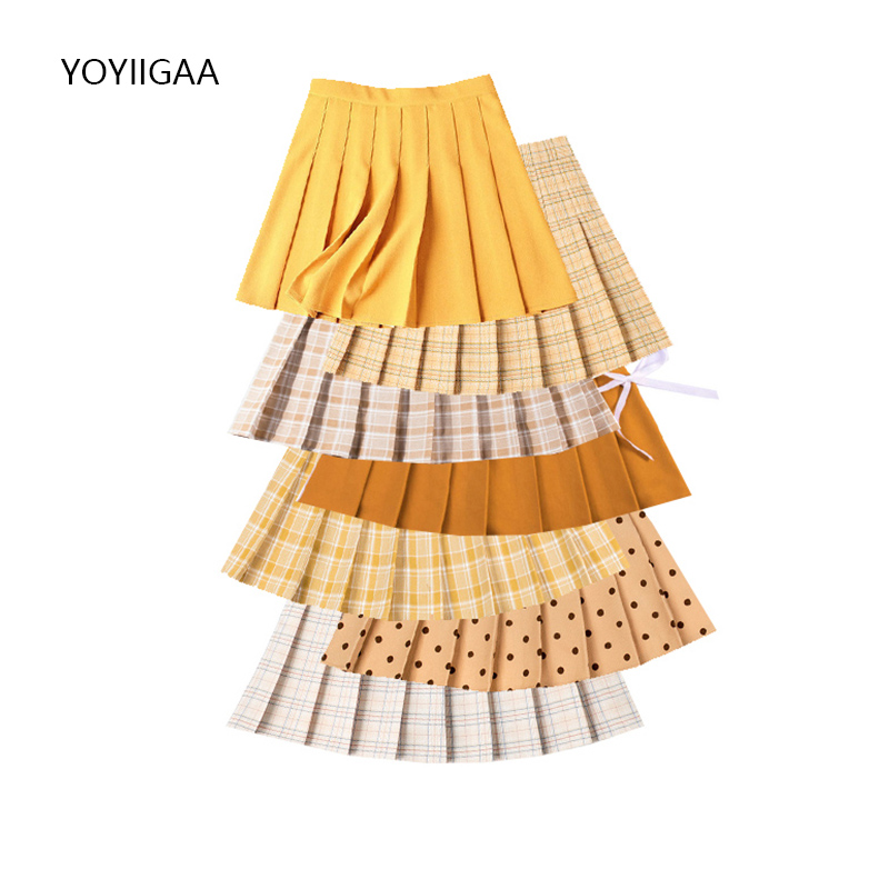 

Women Pleated Skirts Summer High Waist Ladies Dance Mini Skirt Harajuku Preppy Style Female Plaid Skirts Yellow Tennis Skirt, Yellow10