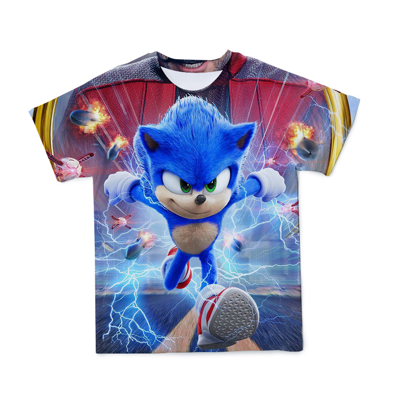 

3D Summer New Mens Blue Hedgehog Short-Sleeved T-Shirt Cute Cartoon Characters Korean O-Neck Couple Styles Can Be Customized, White;black