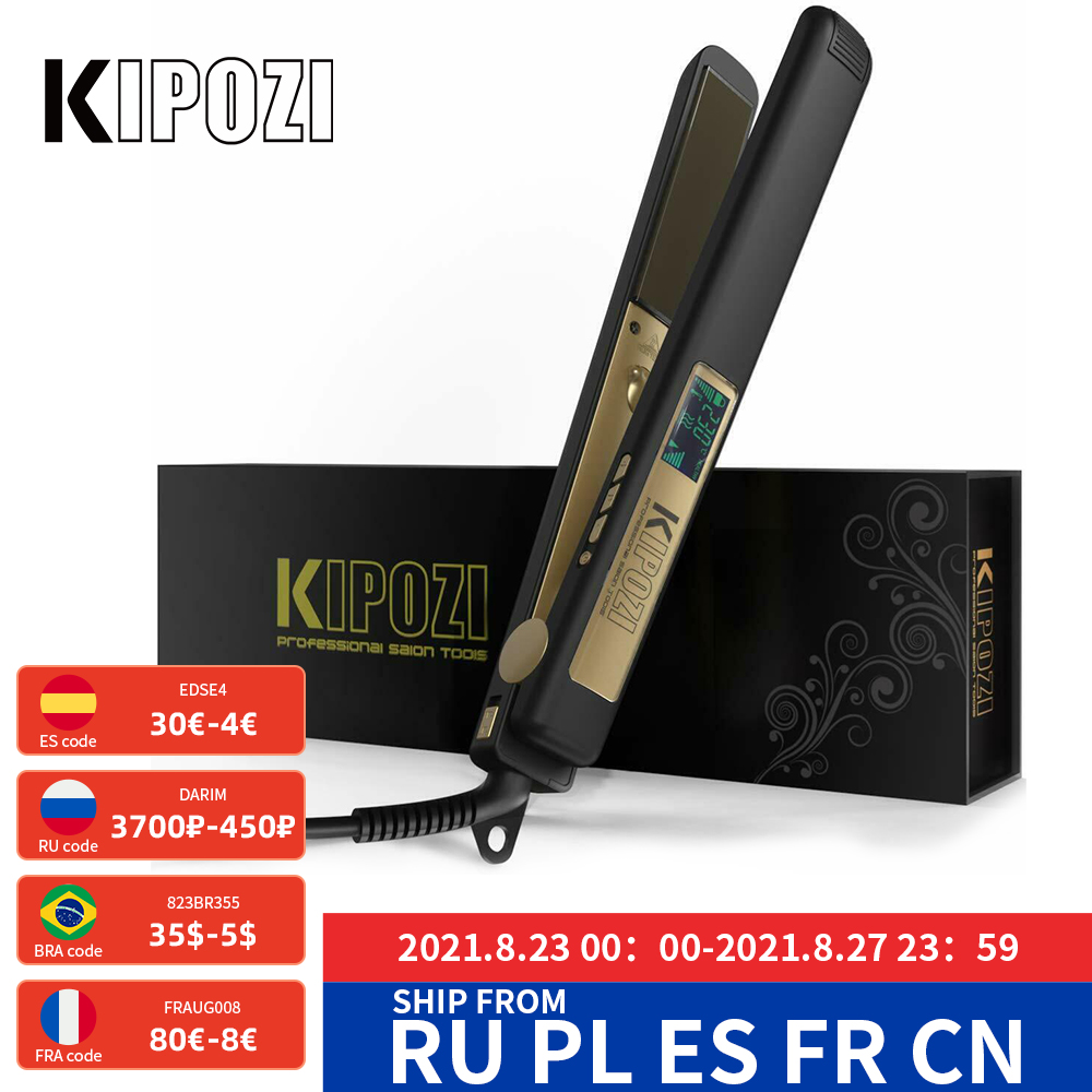 

KIPOZI Hair Straightener Professional Titanium Flat Iron Digital LCD Display Flat Iron Comb Hair Curler Beauty Care Curling Iron