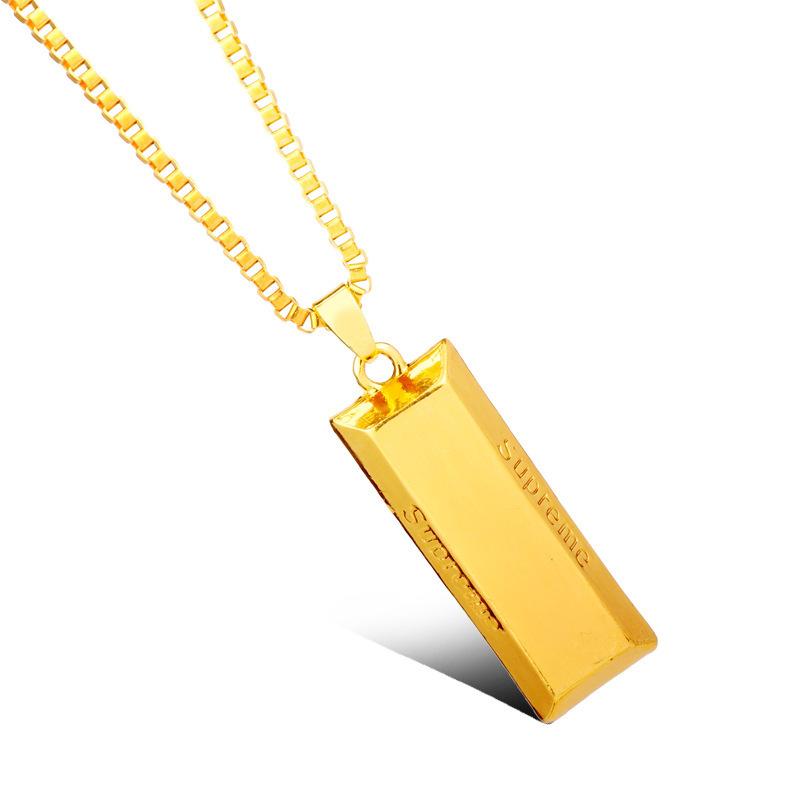 

Pendant Necklaces Men's Domineering Necklace Punk Personality Tide Brand Gold Nugget Bar Brick Hanging Chain Hip Hop Jewelry, Silver