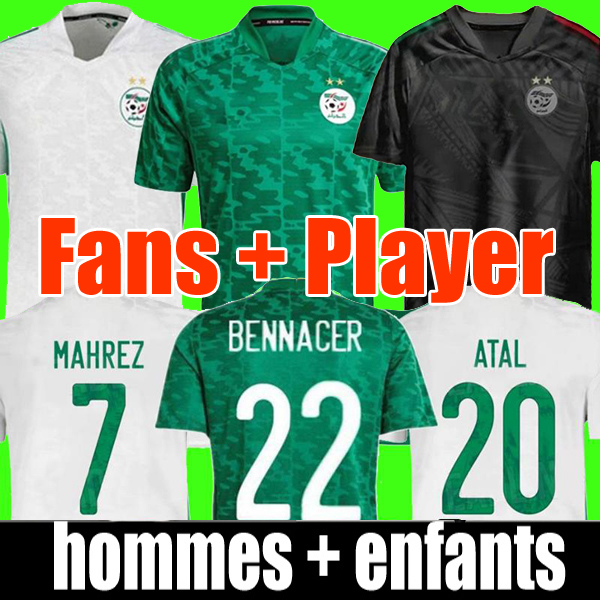 

Fans player version Algerie 2021 home white away green Soccer Jerseys MAHREZ FEGHOULI BENNACER ATAL 20 21 Algeria football kits shirt men + kids sets maillot de foot, Kids home