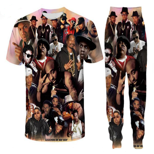 

2022 New Fashion Women/Mens 2pac tupac Funny 3d Print T-Shirt + Jogger Pants Casusal Tracksuit Sets DT01, White;black
