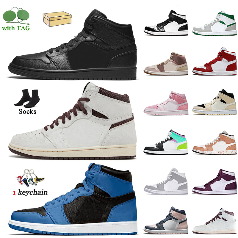 

1s High Basketball Shoes Women Mens Jumpman 1 Mid Triple Black A Ma Maniere Dark Marina Blue Grey Pine Green UNC Cactus Jacks Fragment Trainers Sneakers Outdoor Sports, A21 mid triple black 36-46