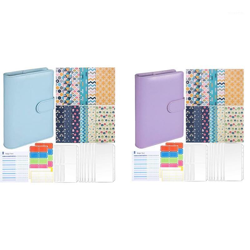 

Gift Wrap 59 Pieces A6 PU Leather Notebook Binder Set, Zipper Folders Dual Bag Expense For School Office Home