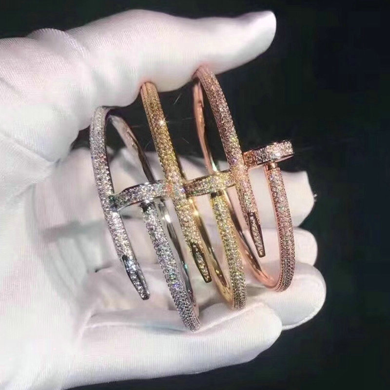 

Fashion Designer Nail Cuff Bracelet Love Jewelry Women Men 18k Gold Plated Full Diamond Bracelets For Lover Gift no box