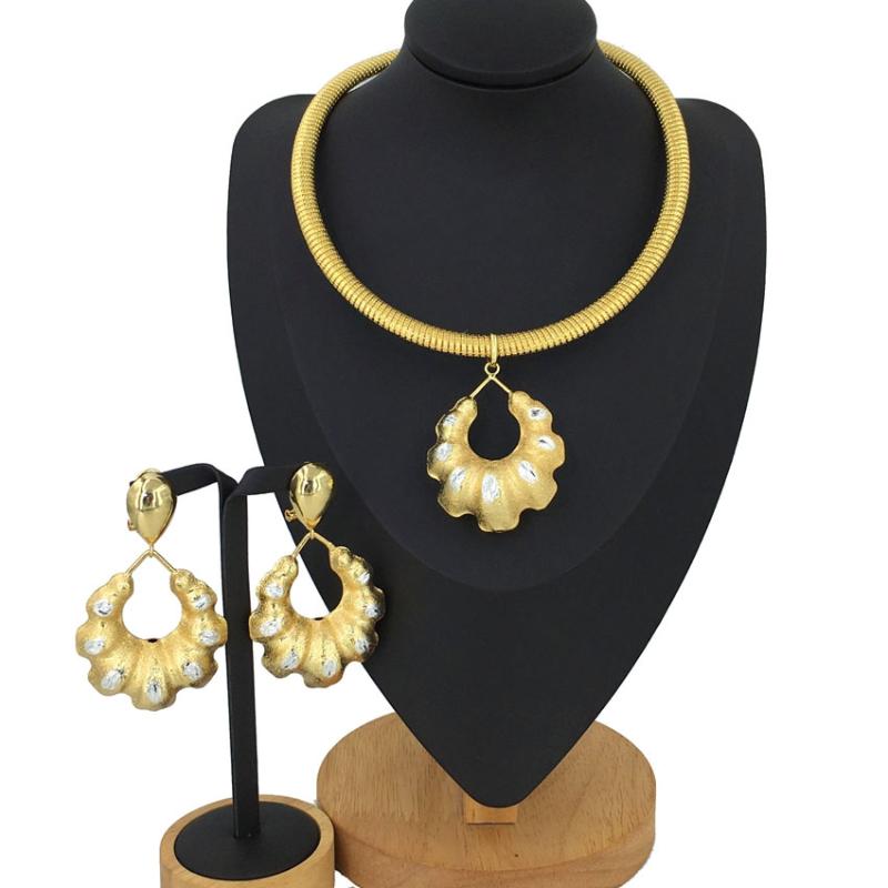 

Earrings & Necklace Yuminglai Gold Color Dubai Jewelry Sets For Women African Luxury Jewelries Italian Plated FHK12228, Silver