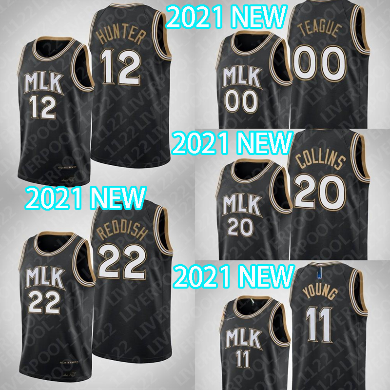 

AtlantaHawksMen Trae Young Jeff Teague Cam Reddish John Collins De'andre Hunter Black MLK 2020-21 Jersey
