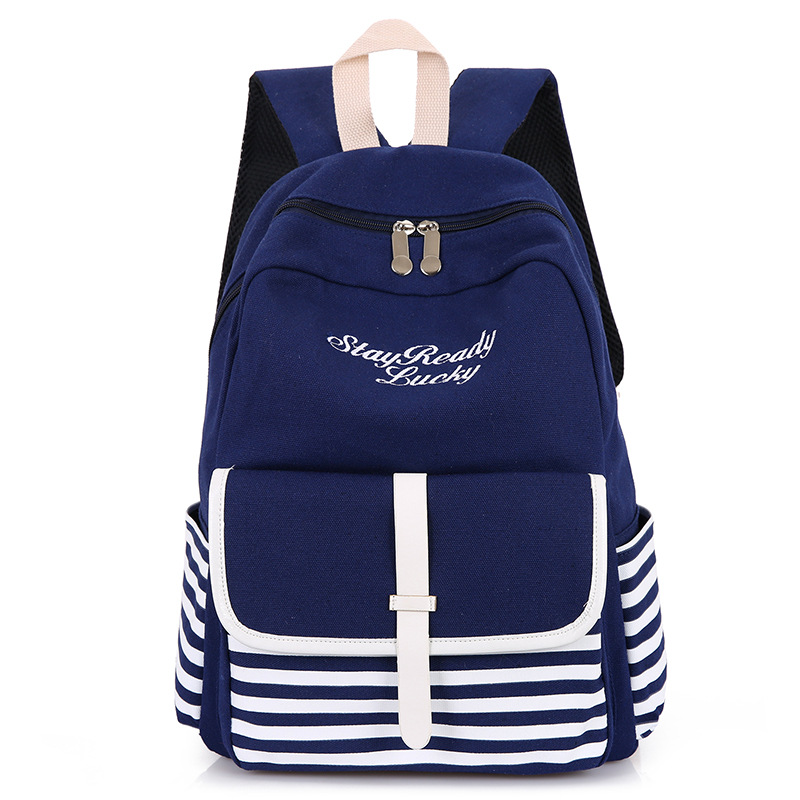 

High school student Backpack College Wind Shoulder Bag Girls Canvas Stripe Backpack Practical Schoolbag Female Bag pack, Purple