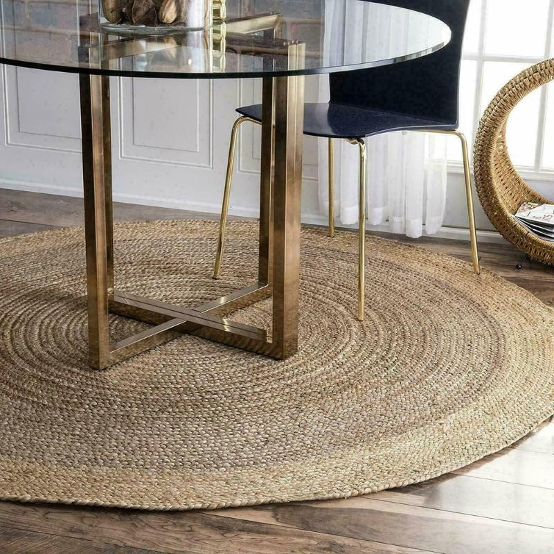 

Carpets Rug 100% Natural Jute Carpet Round Braided Style Reversible Modern Rural Living Room Home Decorate, As pic
