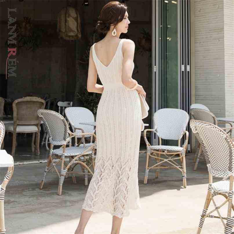 

Summer Knitted Suspender Dress Women Slim Sleeveless Outerwear Long Patchwork Dresses Female Elegant 2D1263 210526, White