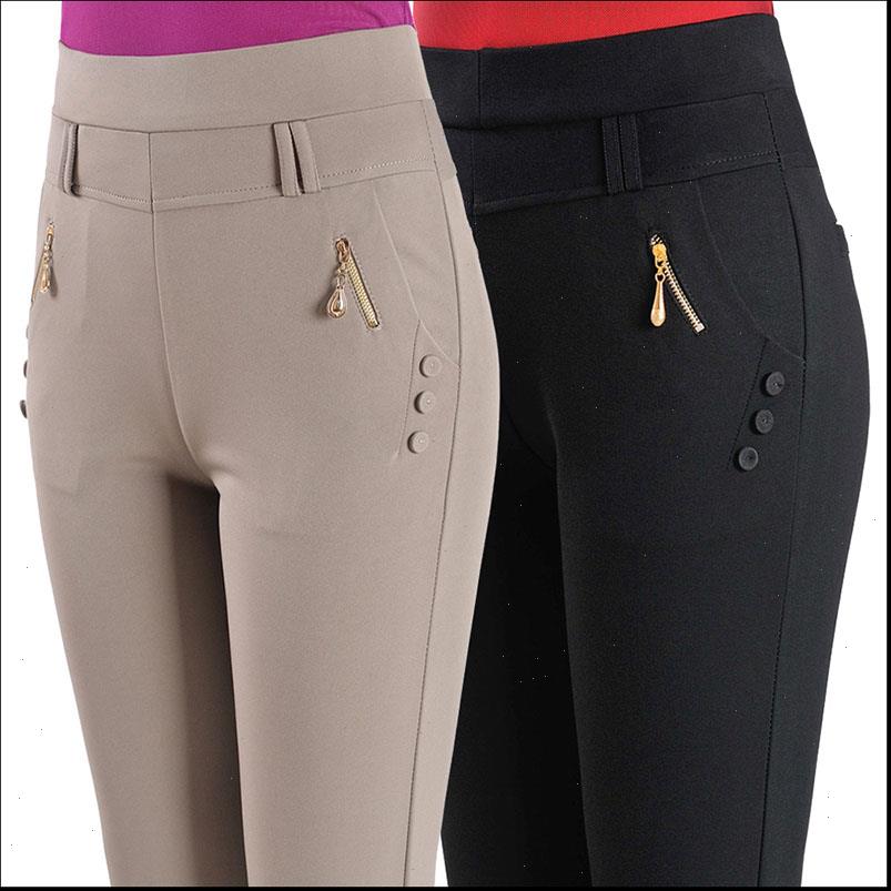 

women capri pants spring autumn high waist stretch casual large size trousers middle age summer straight 16, Black;white