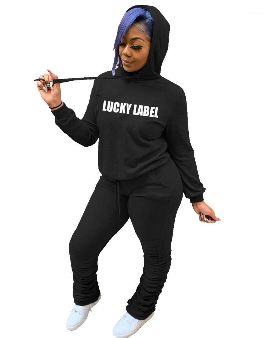 

Pants Casual Hooded Long Sleeve Letter Print Stacked Pants Set Designer Tracksuits Female Clothing Womens Two Piece, White