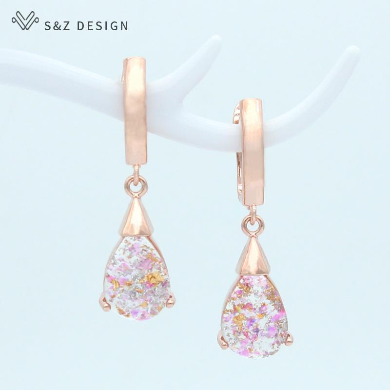 

Dangle & Chandelier S&Z DESIGN Korean Elegant Colorful Water Drop Earrings Fashion Temperament 585 Rose Gold Eardrop For Women Jewelry Gift